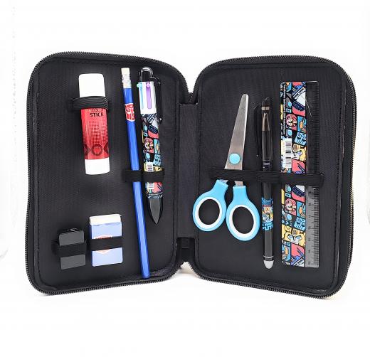 Astuccio Scuola TRANSFORMERS, 3 zip, completo di 44 pezzi