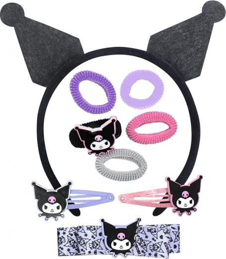Set di accessori Kuromi con orecchie Kuromi, 5 elastici per capelli e 3 fermagli in confezione regalo