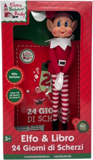 Kit Libro 24 Giorni di scherzi di Natale in Italiano per Bambini e Elfo di Natale Pupazzo Elfo Natalizio con Corpo Morbido di Pe