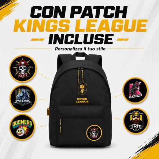 Zaino Kings League Nero con Logo Ufficiale, Tasca Frontale con Zip