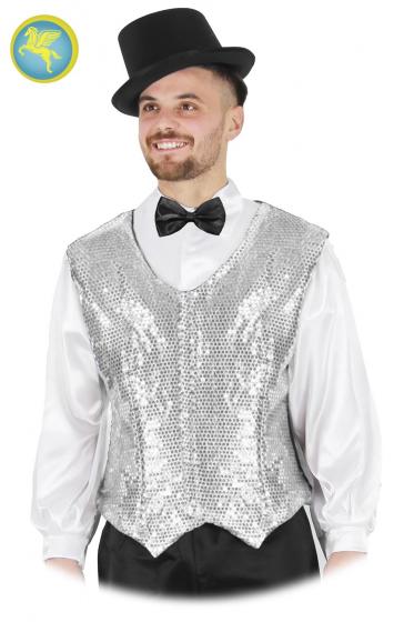 Gilet Paillettes Argento Accessorio Di Carnevale