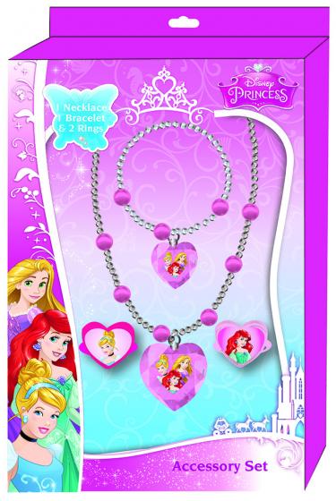 Set BRACCIALETTO COLLANA E 2 Anelli accessori Disney PRINCIPESSE