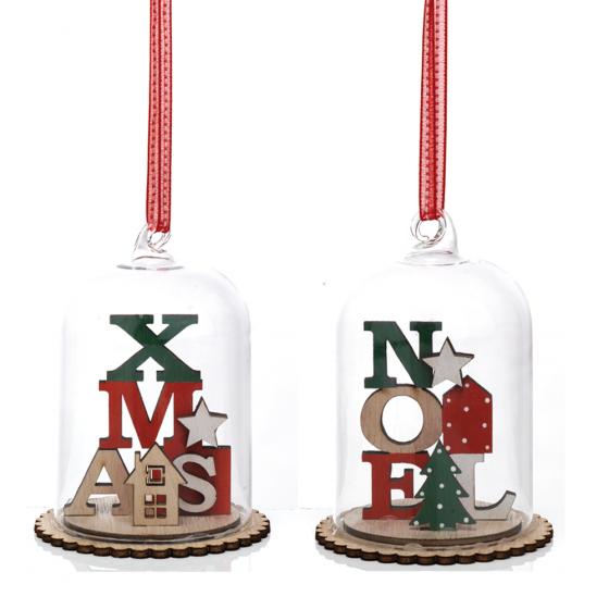 Decorazione per Albero di NATALE - in VETRO con Base in LEGNO
