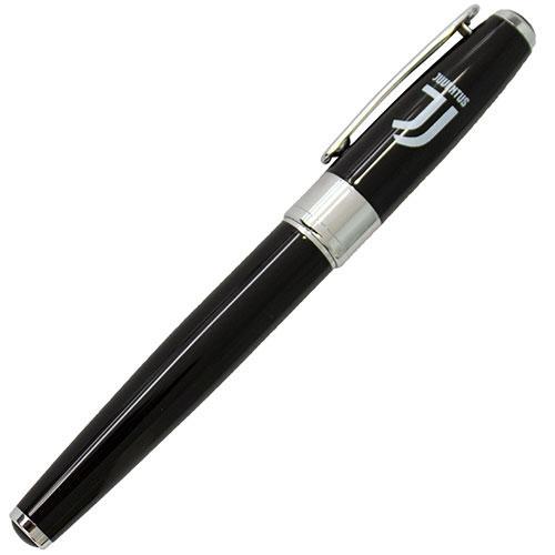 Penna modello roller in ottone con fusto laccato nero e logo ufficiale Juventus