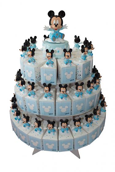 BOMBONIERA TORTA con 50 Scatoline Portaconfetti piu' Statuine e Carillon DISNEY TOPOLINO