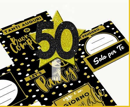 Skatush Explosion Box - Scatola Auguri / Regalo con Coperchio - BUON COMPLEANNO golden 50 Anni