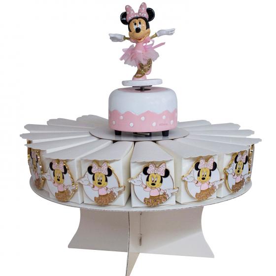 BOMBONIERA TORTA con 18 Scatoline Portaconfetti con magnete e Carillon DISNEY MINNIE BALLERINA