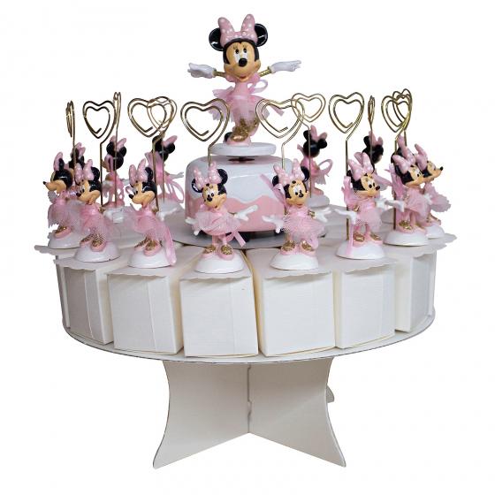 BOMBONIERA TORTA con 18 Scatoline Portaconfetti con Segnaposto e Carillon DISNEY MINNIE BALLERINA