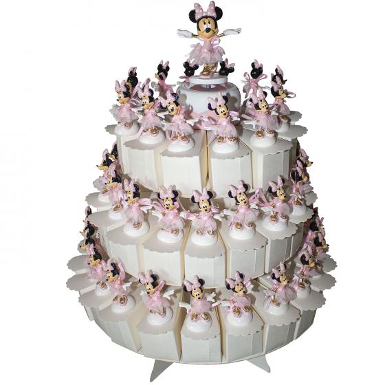 BOMBONIERA TORTA con 50 Scatoline Portaconfetti Statuina Carillon DISNEY MINNIE