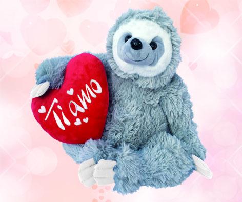 PELUCHE BRADIPO SAN VALENTINO CON CUORE E SCRITTA "TI AMO" 30 cm