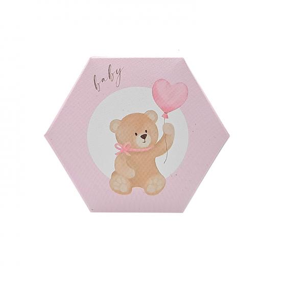 10 Scatole Scatoline Esagonali porta Confetti ORSETTO Nascita - ROSA