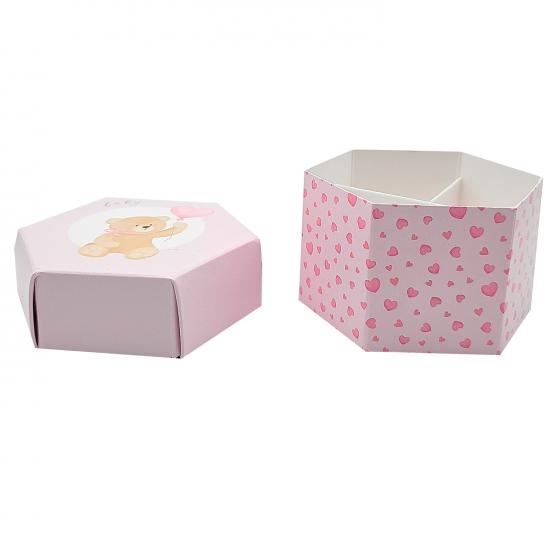 10 Scatole Scatoline Esagonali porta Confetti ORSETTO Nascita - ROSA
