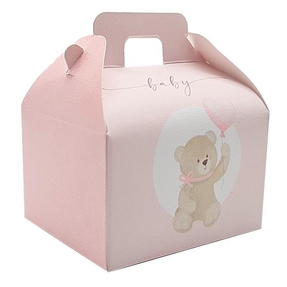 10 Scatole Scatoline Bauletto porta Confetti ORSETTO Nascita - ROSA