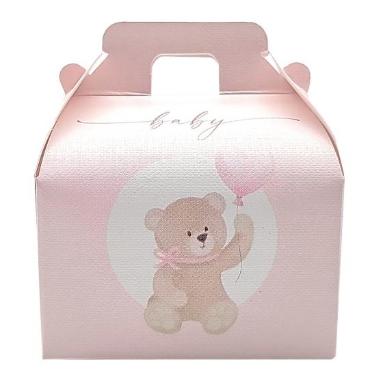 10 Scatole Scatoline Bauletto porta Confetti ORSETTO Nascita - ROSA