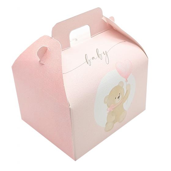 10 Scatole Scatoline Bauletto porta Confetti ORSETTO Nascita - ROSA