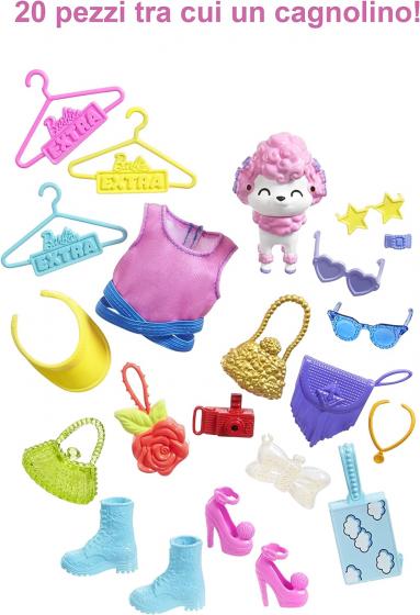 Barbie - Extra Moda a Sorpresa Playset con 20 Accessori, tra cui un Barboncino, un Guardaroba e Pulsante per Prendere gli Access