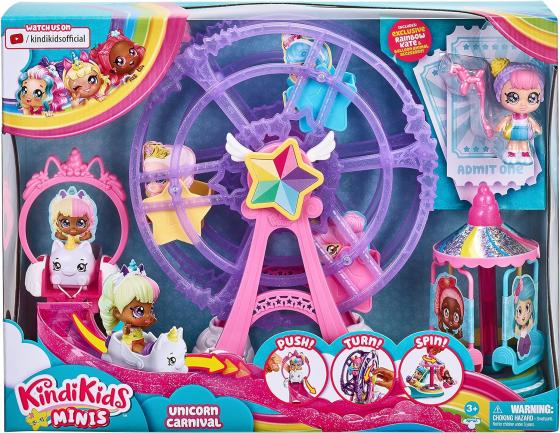 Kindi Kids Minis Collectable Ferris Wheel Carnival Playset and Rainbow Kate Posable Bobble Head Figurine