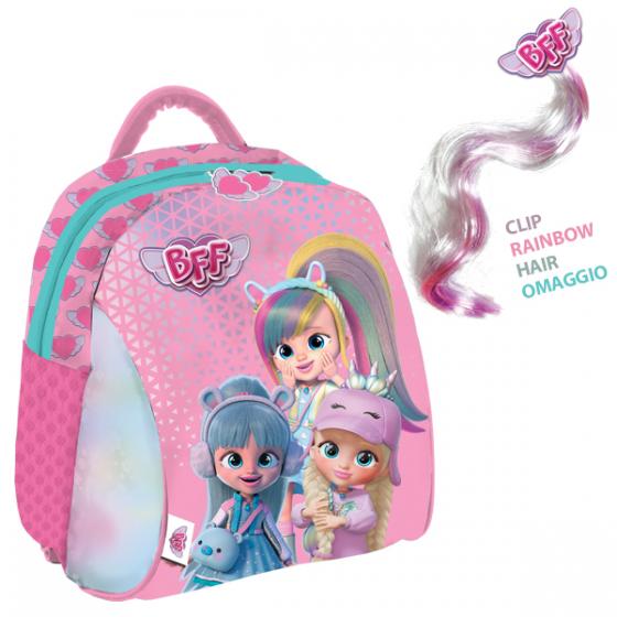 Zaino Asilo BFF by Cry Babies con clip Hair rainbow Ciocca extension con omaggio portamerenda