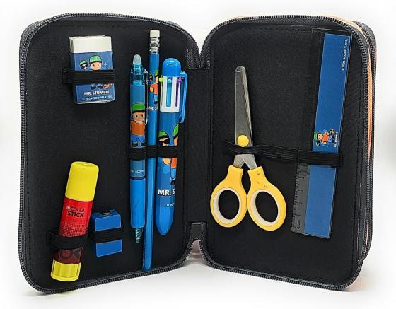 Astuccio a Tre Scomparti - Completo di 44 Pezzi a Tre Zip con Portapenne STUMBLE GUYS .